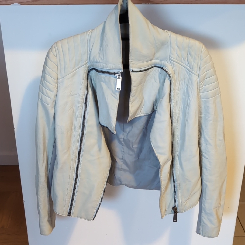 Women's Cream Leather Jacket